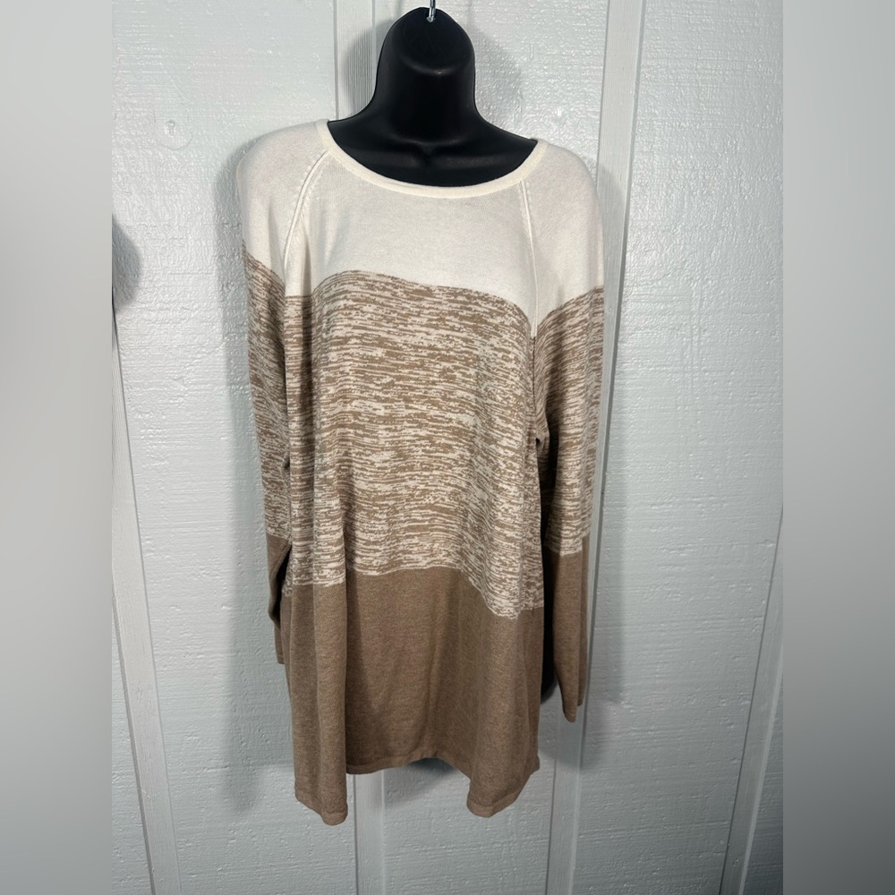 Karen Scott Tan and Ivory Sweater Size 2X EUC